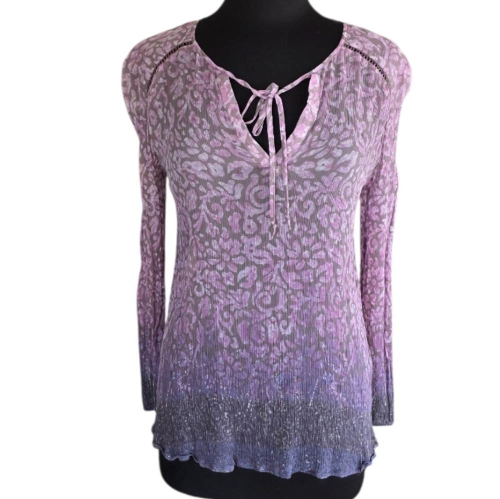Y2K Lucky Brand Sheer Top Bohemian Pink and Purple Ombre Blouse 2000s Boho